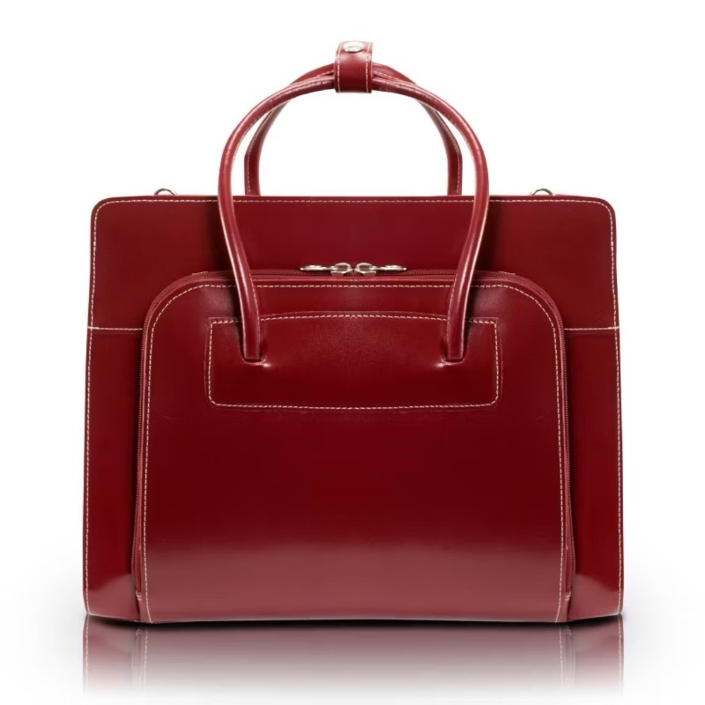 McKlein Lake Forest Laptop Briefcase Red Leather Satchel with side strap. LARGE
